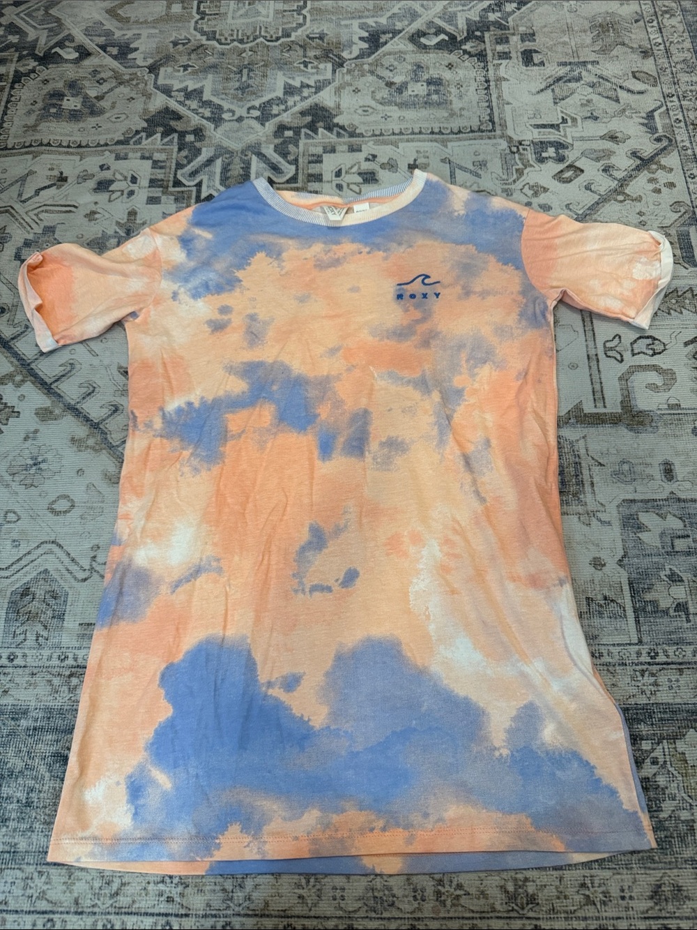 Roxy Girls Size 10 Tie Dye T-Shirt Dress Tee Peach Blue New